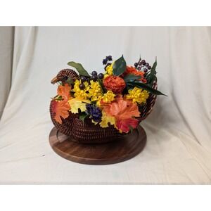 Wicker Bird Planter With Fake Flowers Fall Autumn Decor